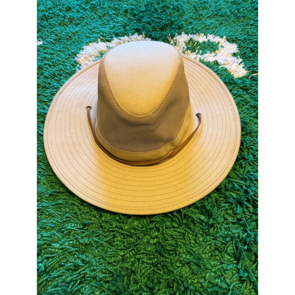 Peter Grimm Safari Sun Hat‎ Mens One Size Tan Excellent Mesh Crown Chin Strap